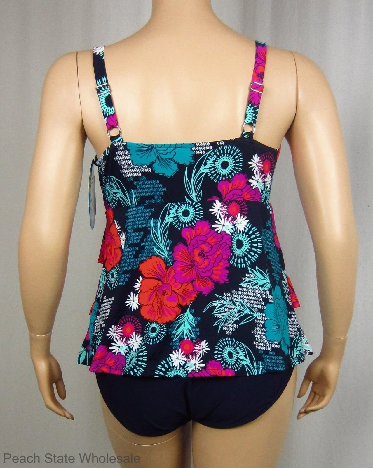 NWT Swim Solutions Exotic Fauxkini Tiered Swimsuit Slimming Plus Size ...