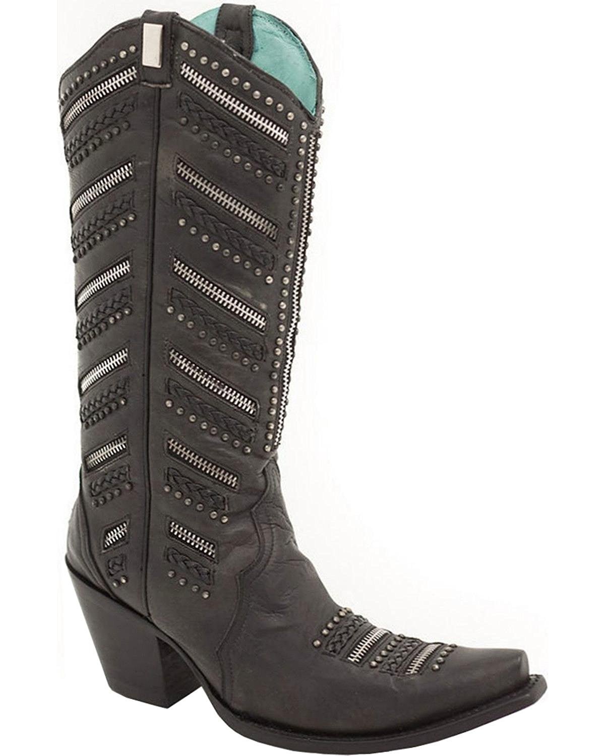 Pre-owned Corral Boots Corral Women's Chunky Zippered And Studded Cowgirl Boot Snip Toe - A2890 In Black