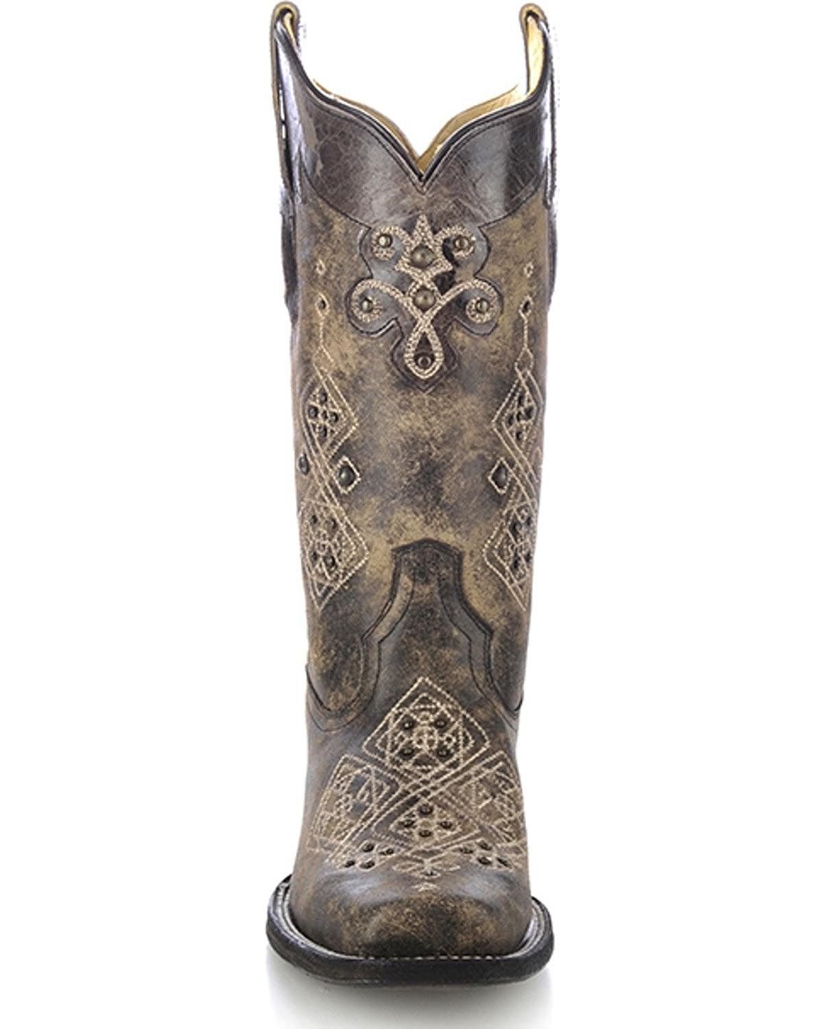 US CORRAL Womens Distressed Black Studded Embroidered Square Toe Cowgirl Boots R1365 8 B M