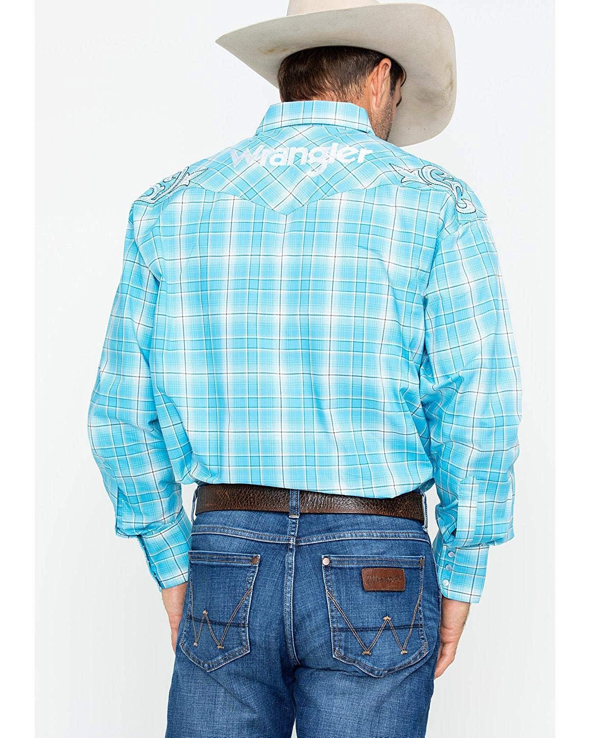 Wrangler Logo Long Sleeve Button Down Shirt, Light Blue | eBay