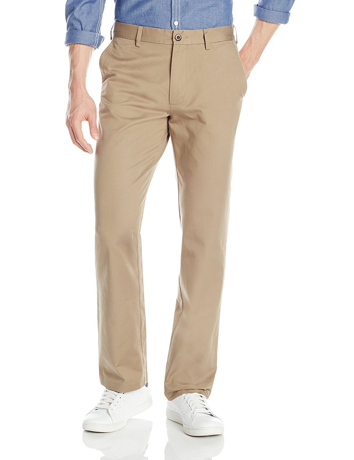Haggar Men's Authentic Chino Straight-Fit Flat-Front Twill Pant, 40 x ...