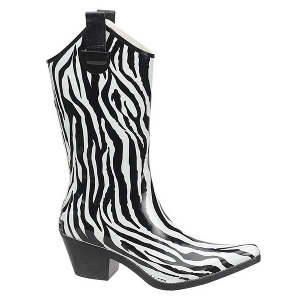 Womens Western Rain Boots Zebra Print 