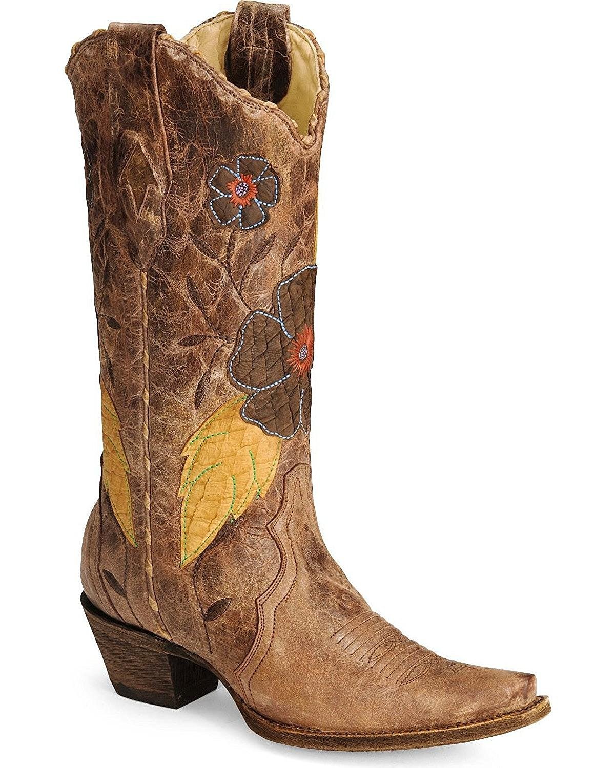 Pre-owned Corral Boots Corral Women's Daisy Overlay Cowgirl Boot Snip ...