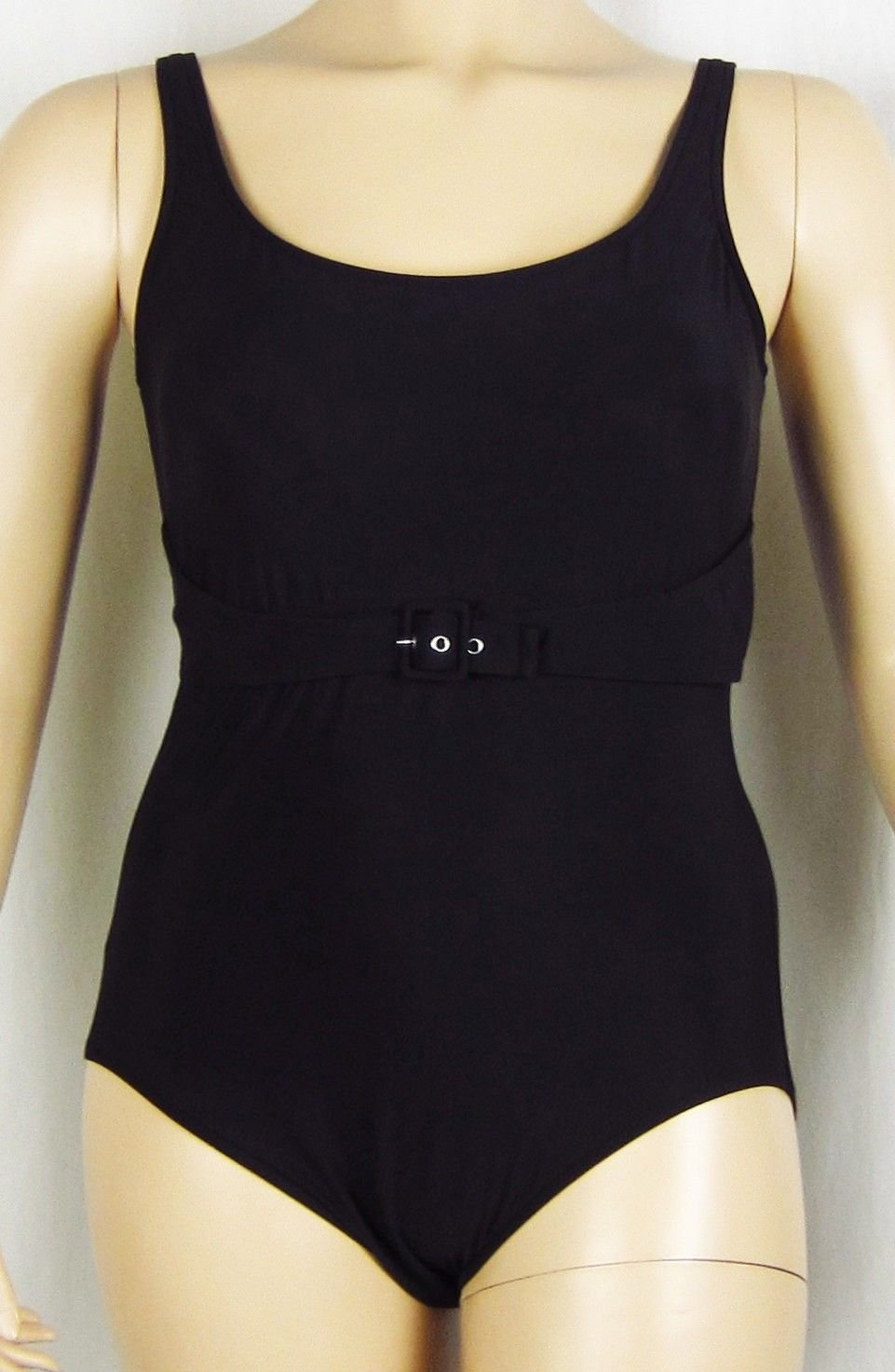 NWT INC Solid Black One-Piece Swimsuit Buckle Accent Scoop Back Size 20 ...