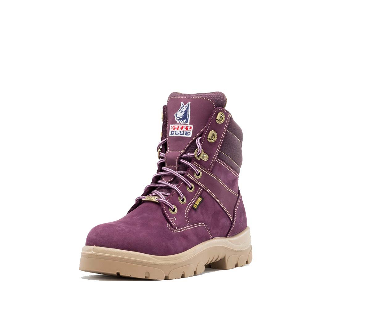 purple steel toe boots