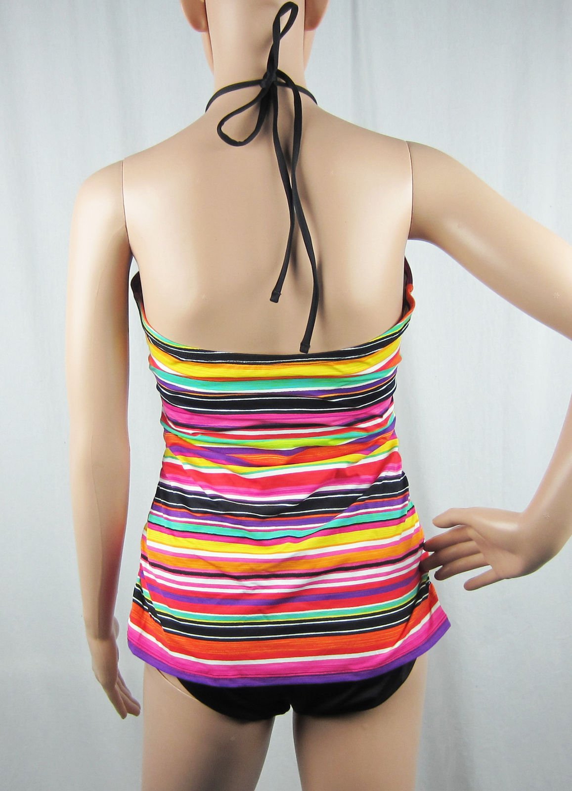 Ralph Lauren Bandeau Sunset Stripe Shirred One Piece Halter Swimsuit ...