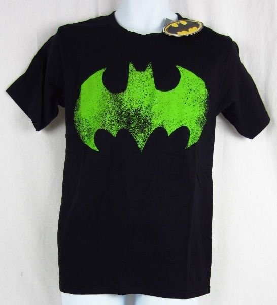 Mens NWT DC Comics Originals Super Hero Batman Black Neon Green Logo T ...