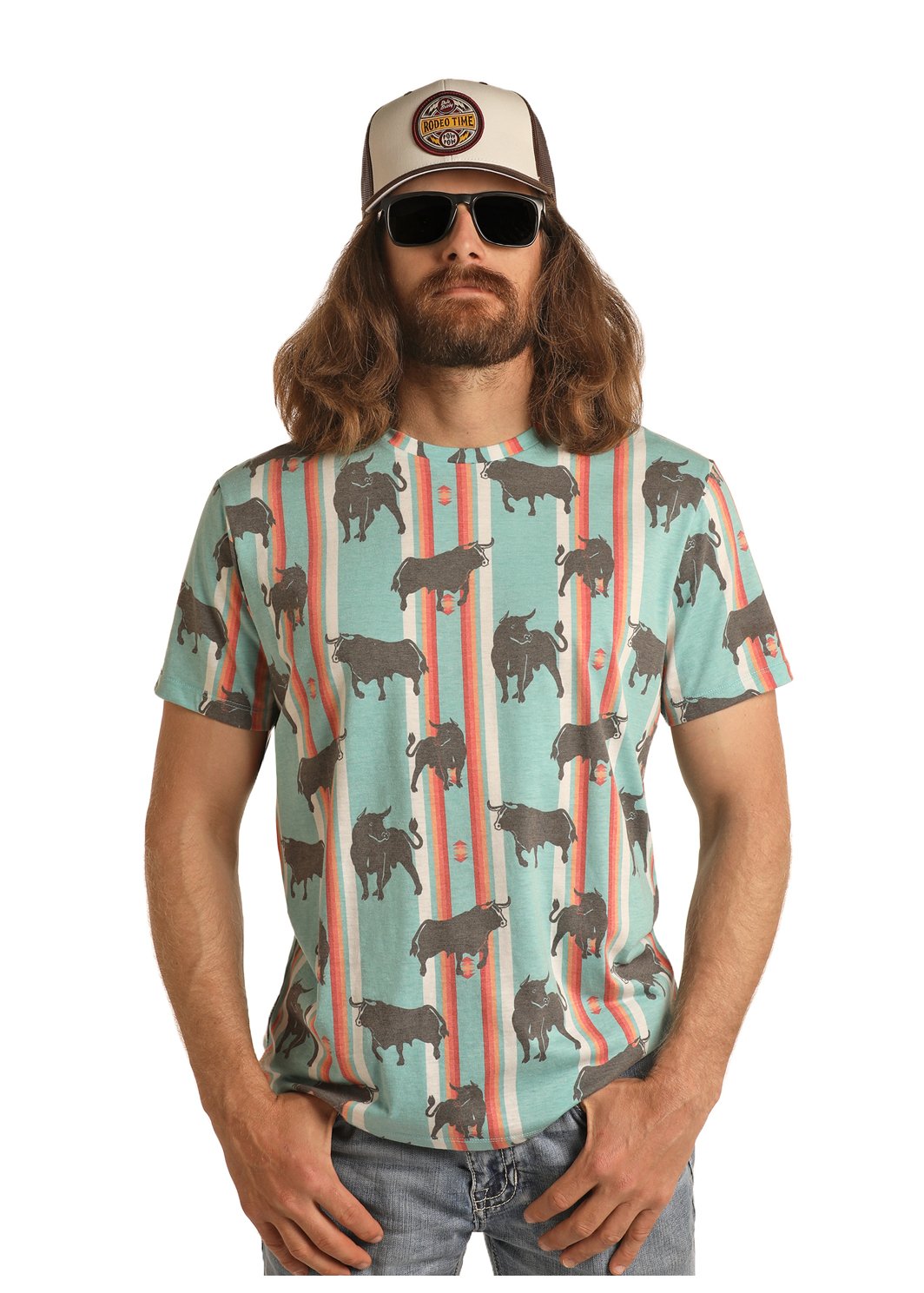 Rock and Roll Cowboy Mens Dale Brisby Bull Serape Tee