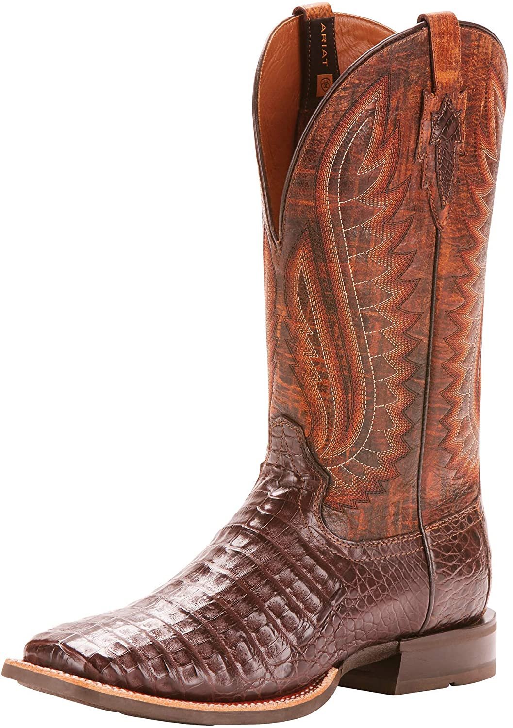 Pre-owned Ariat Men's Double Down Caiman Belly Boot In Antique Pecan/chestnut