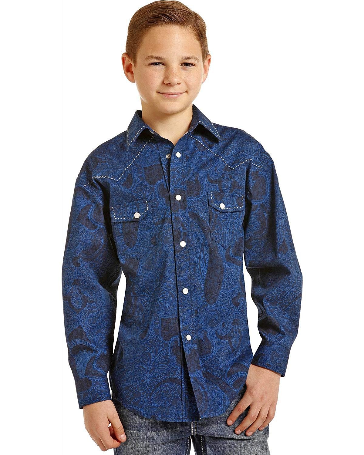 Rock & Roll Cowboy Boys Poplin Paisley Print Long Sleeve Snap Shirt B8S4130 - Picture 3 of 7