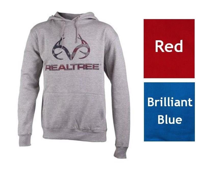 NWT Realtree Mens Sycamore Sweatshirt Patriotic Flag Hoodie Blue Red Gray Size L