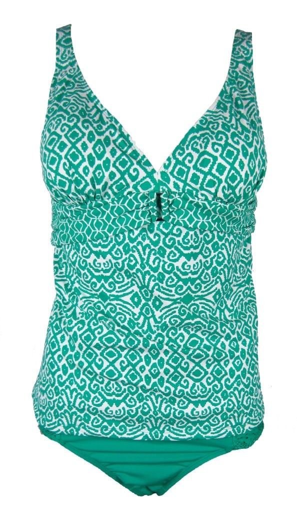 Jones New York 2 Piece Swimsuit Tankini Crochet Accent Teal Bathing