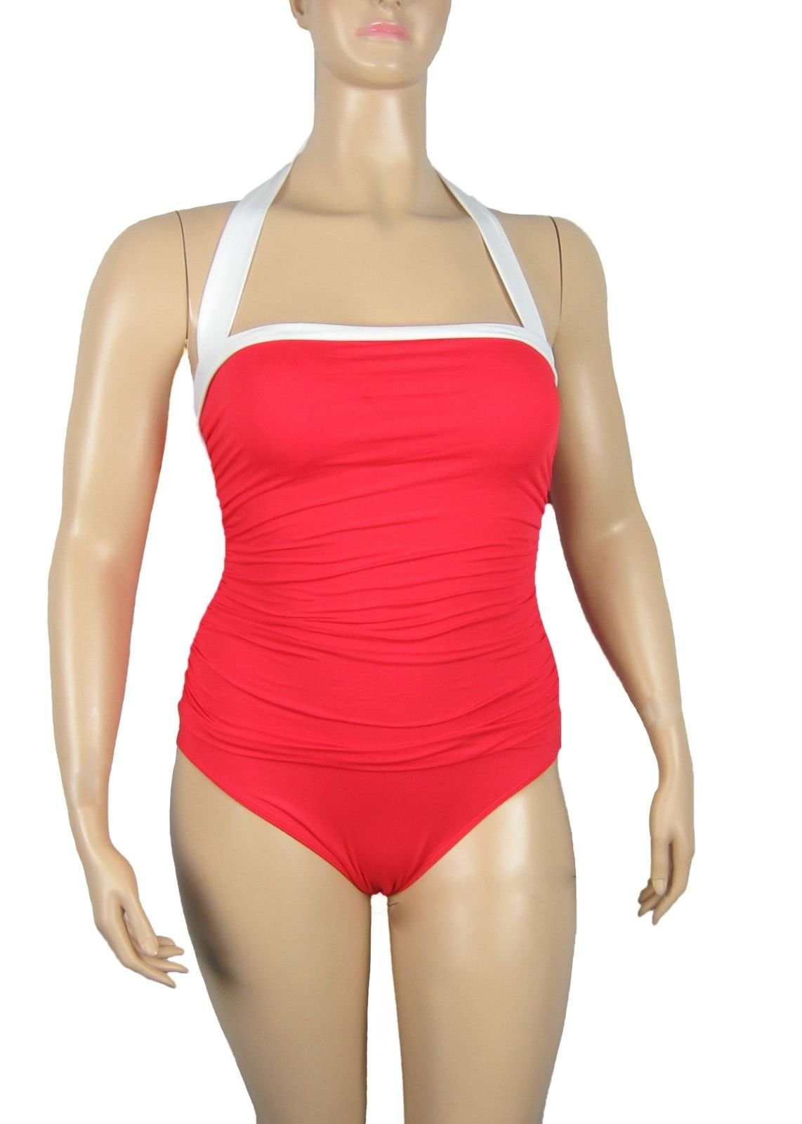 New Ralph Lauren Tummy Control Ruched Halter One Piece Swimsuit Coral