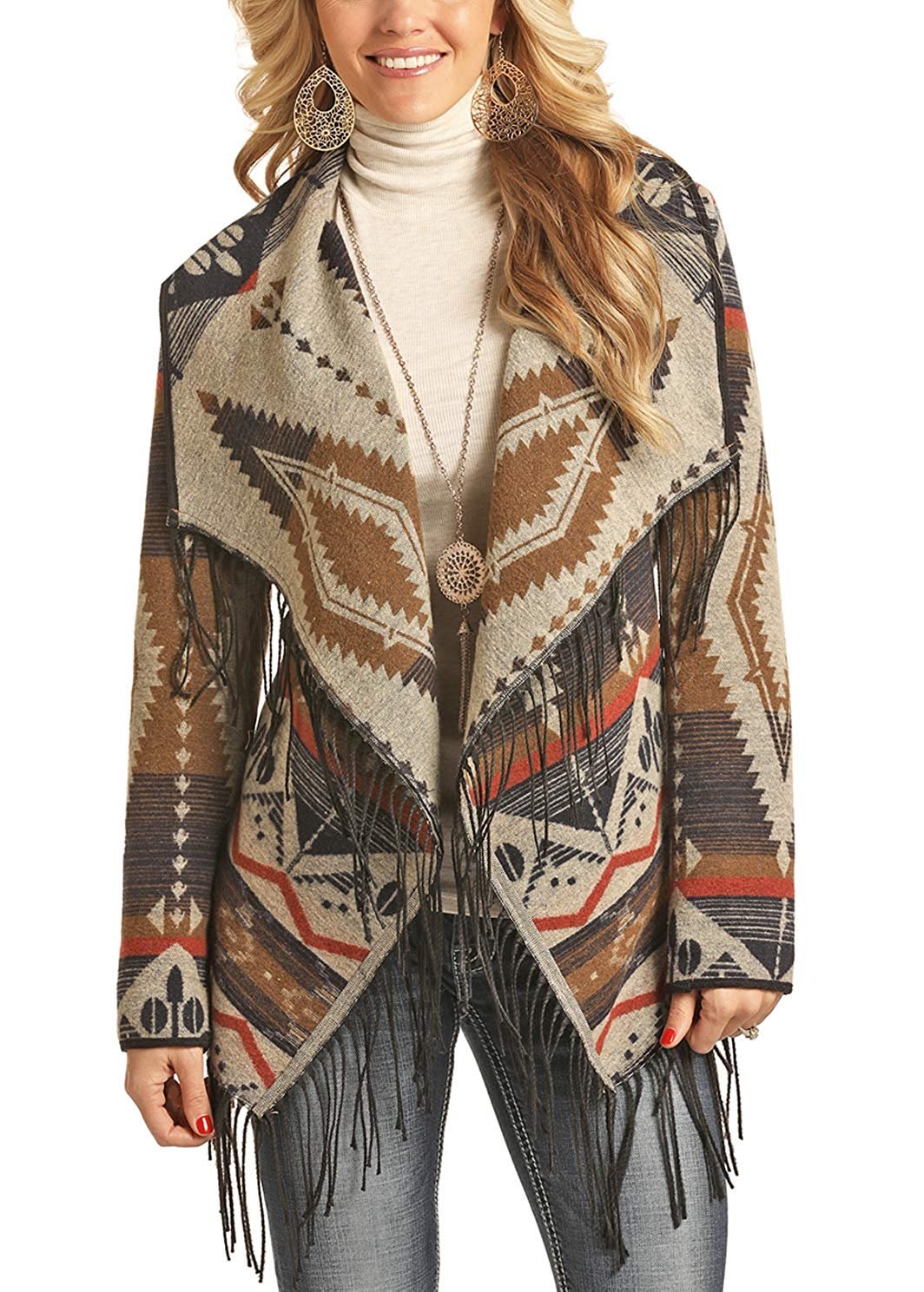 Powder River Outfitters Women's Aztec Jacquard Fringe ...