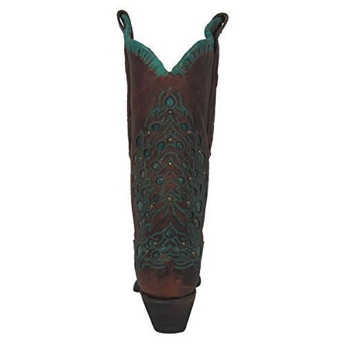 CORRAL Women's Embroidered Studded Turquoise Inlay Woven Snip Toe Boot