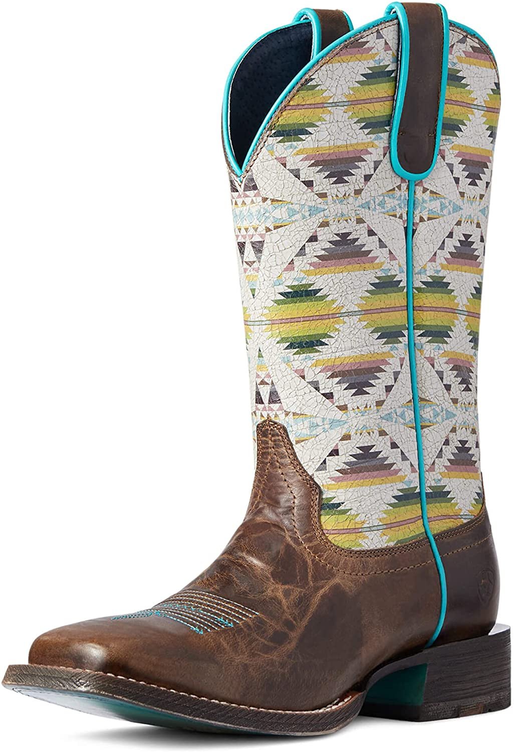 Pre-owned Ariat Women's Pendleton Circuit Savanna Western Boot, Amber Brown/falcon Cove In 8 B