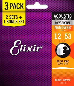Elixer Bronze Wrap Wire Acoustic Guitar Strings Nanoweb Coating Light 1 Set