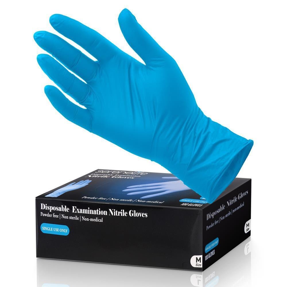 SereneLife 100 Pcs Comfortable Nitrile Disposable Soft Industrial Gloves