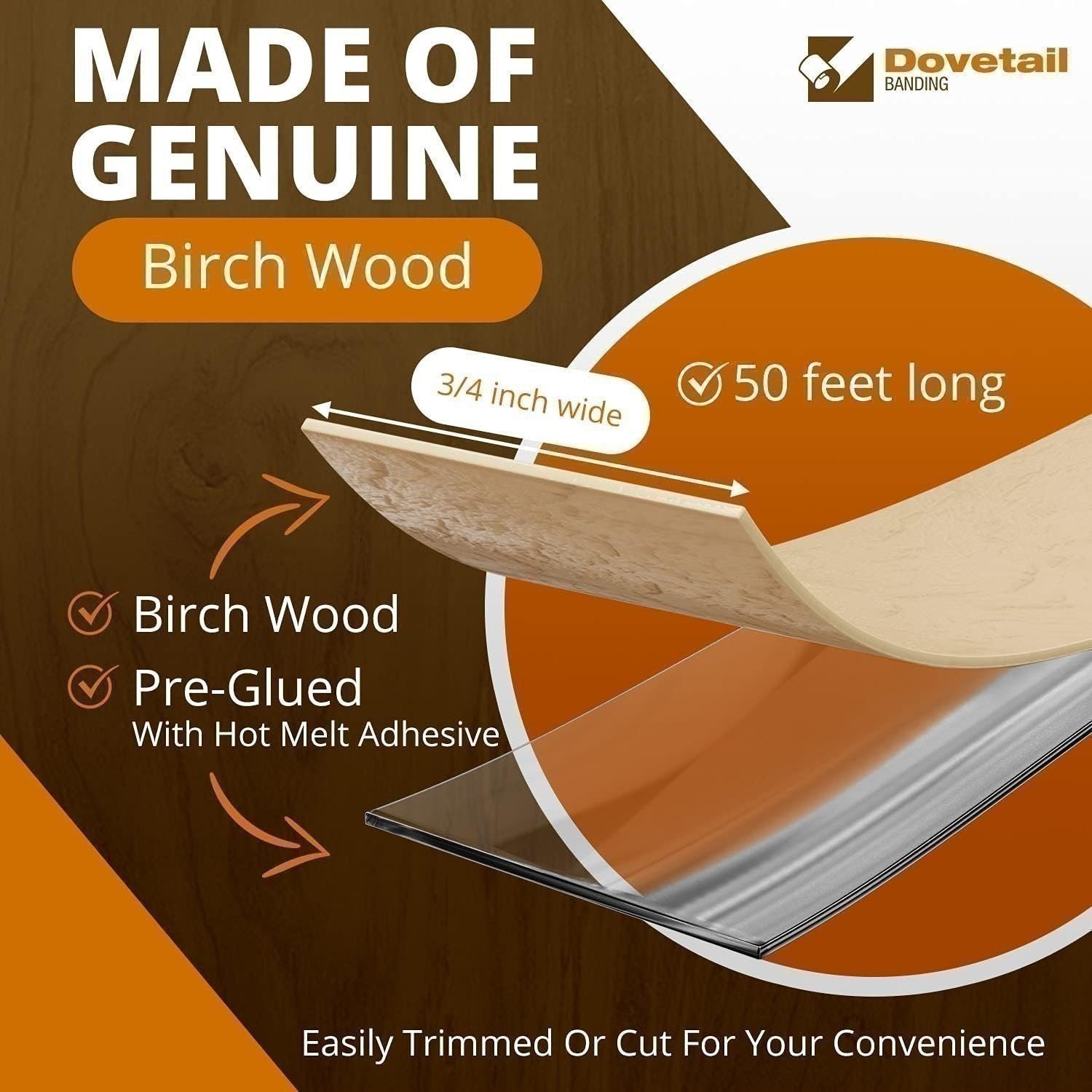 Birch Edge Banding Wood Veneer Tape 50Ft 3/4 Inch Wide | Pre-Glued - Picture 2 of 7