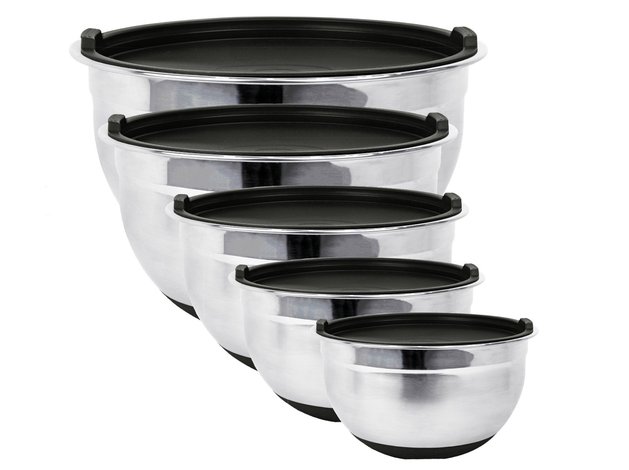 by Fitzroy and Fox Stainless Steel Mixing Bowls with Lids and Non Slip Bases Set of 3, Pink