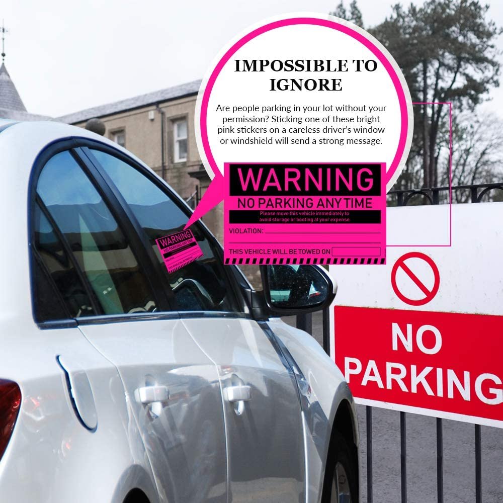 Pegatinas de advertencia de estacionamiento ilegal MESS - 100/paquete - rosa - 8x5 pulgadas - Imagen 13 de 15