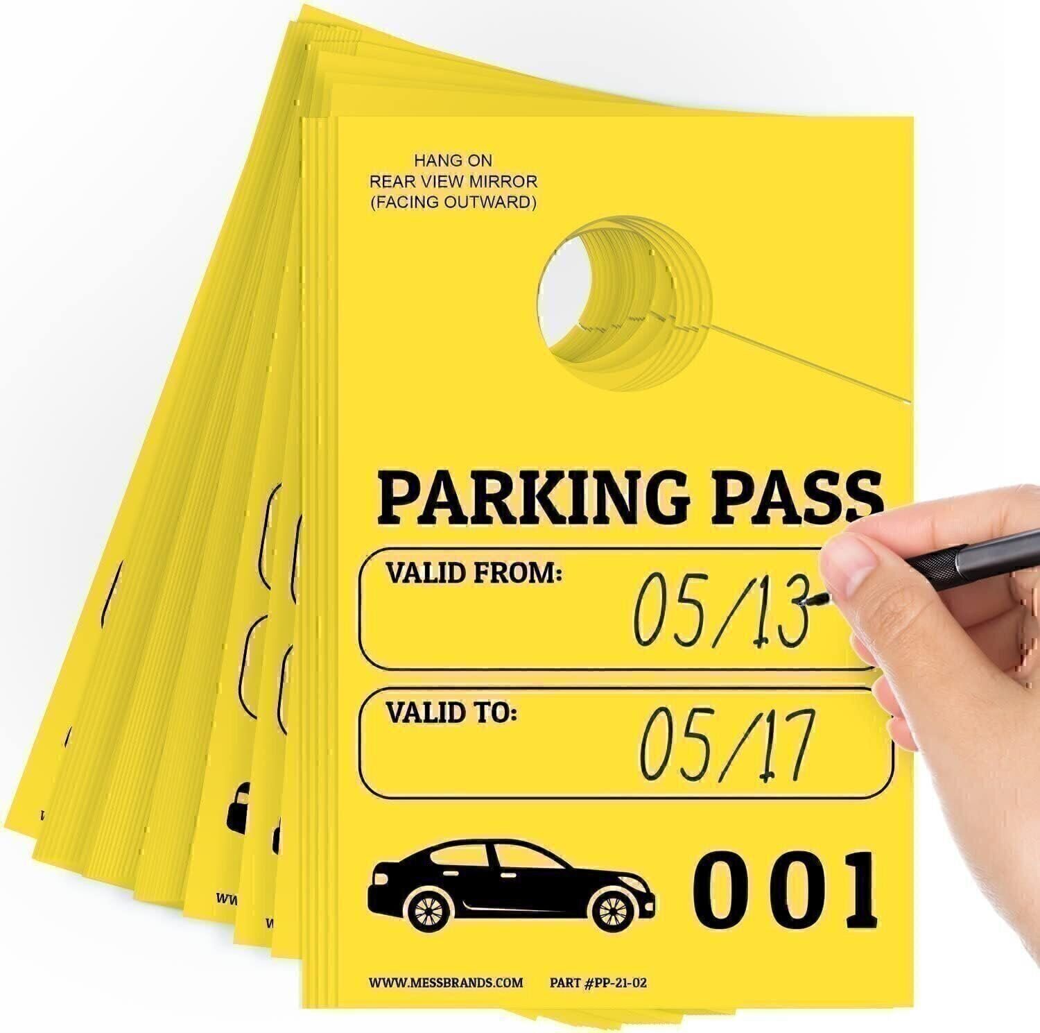 MESS Parking Permit Hang Tags - 001-500 Numbered - Yellow - 3 x 5 in