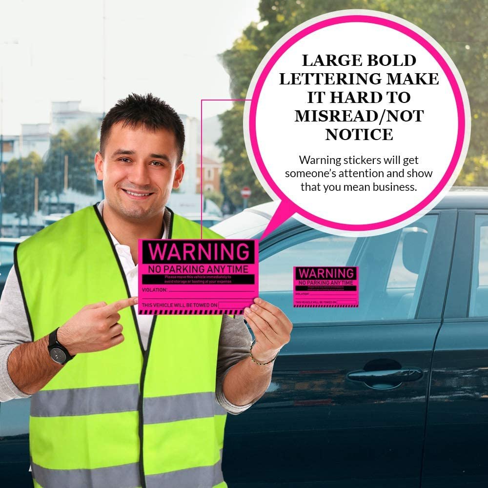 Pegatinas de advertencia de estacionamiento ilegal MESS - 100/paquete - rosa - 8x5 pulgadas - Imagen 11 de 15