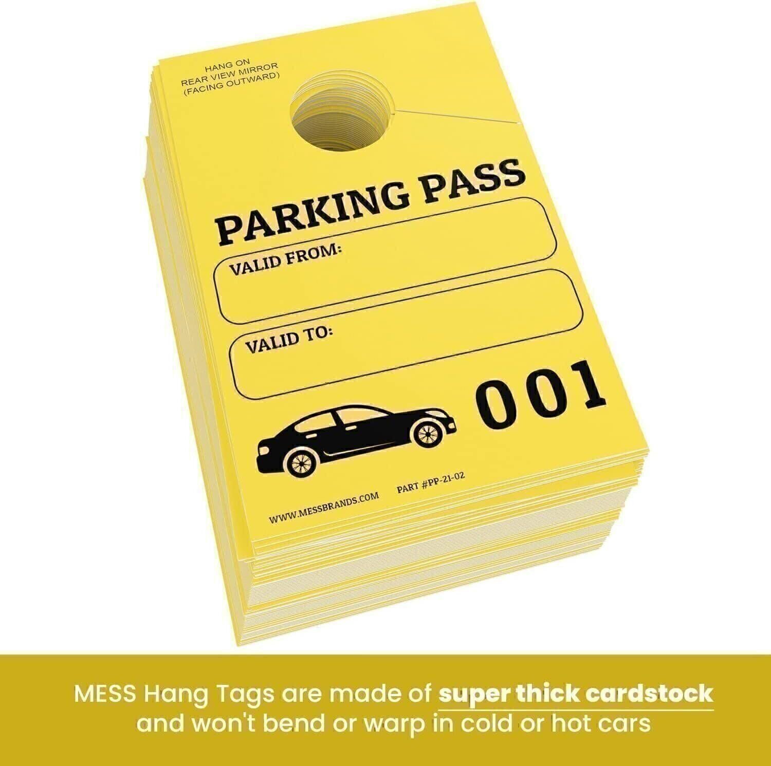 MESS Parking Permit Hang Tags - 001-500 Numbered - Yellow - 3 x 5 in