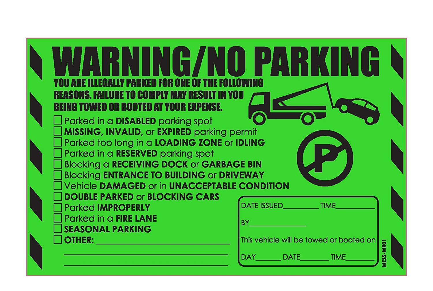 Parking Violation Stickers 5X8" GREEN No Parking Illegally Parked Cars Window eBay