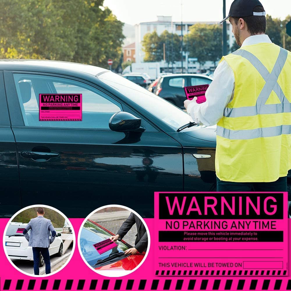 Pegatinas de advertencia de estacionamiento ilegal MESS - 100/paquete - rosa - 8x5 pulgadas - Imagen 12 de 15