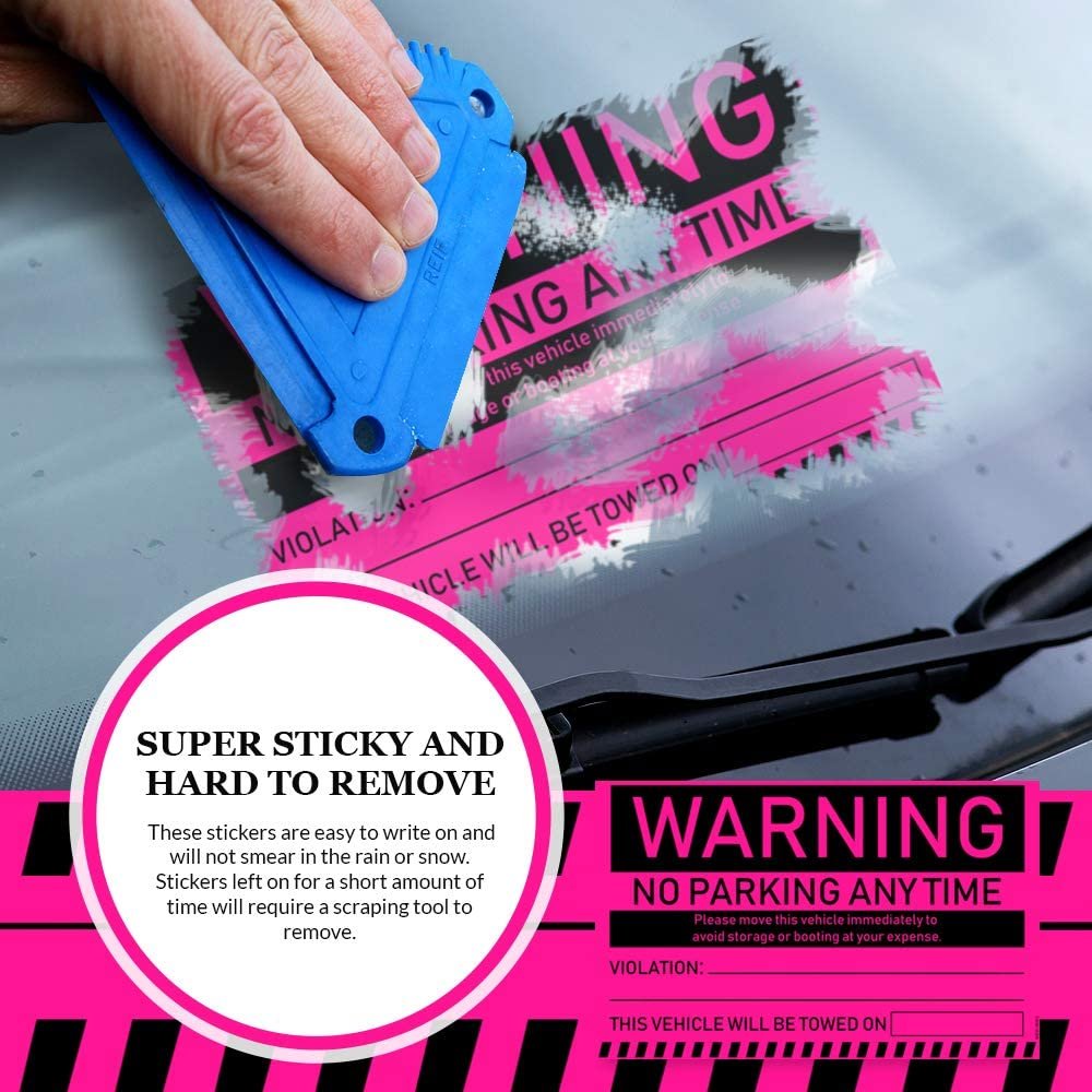 Pegatinas de advertencia de estacionamiento ilegal MESS - 100/paquete - rosa - 8x5 pulgadas - Imagen 9 de 15