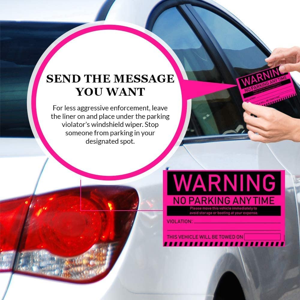 Pegatinas de advertencia de estacionamiento ilegal MESS - 100/paquete - rosa - 8x5 pulgadas - Imagen 15 de 15