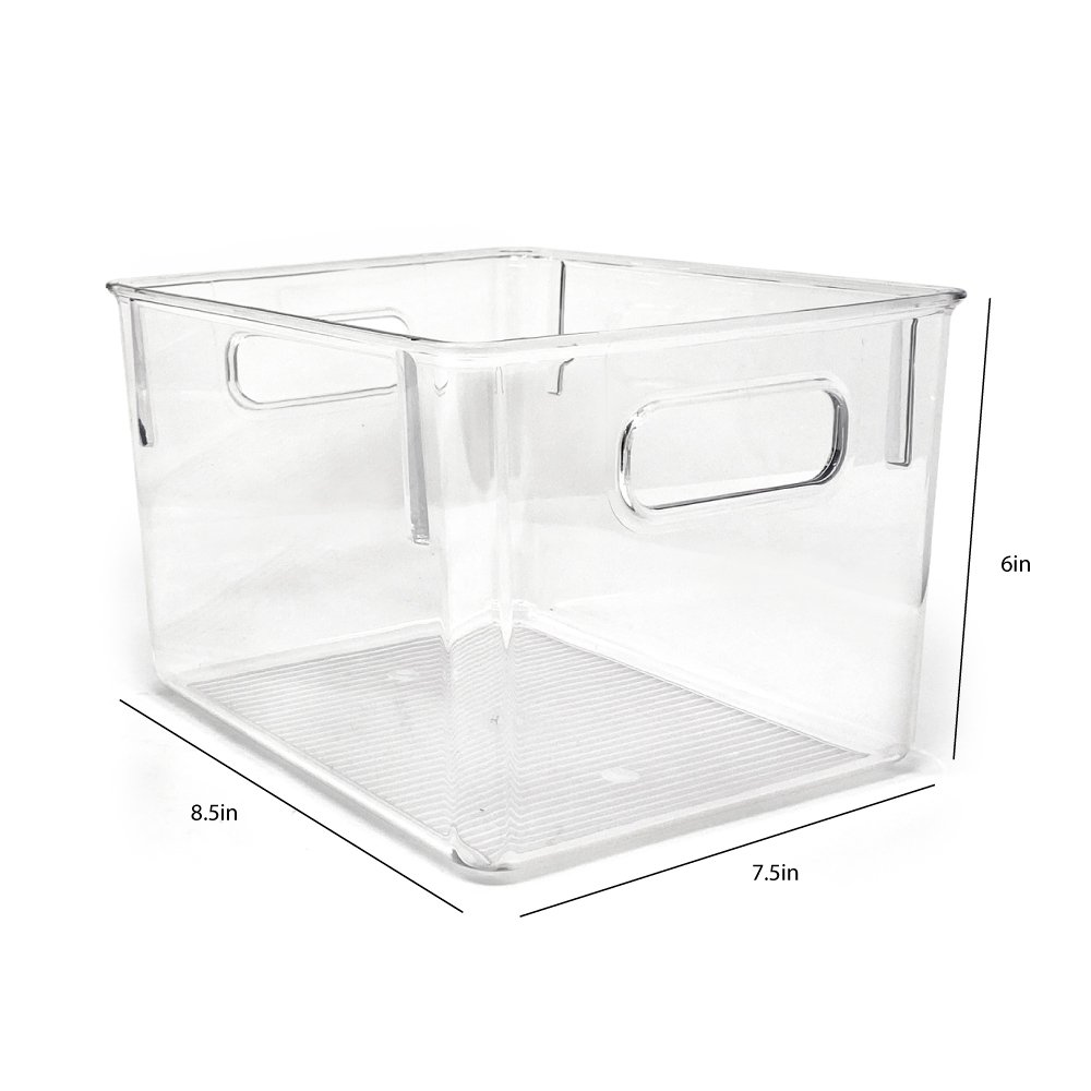 Isaac Jacobs Clear Storage Bins w/Cutout Handles, Plastic Organizer for  Home, Office, Kitchen, Fridge/Freezer, Bathroom, BPA Free, Food Safe