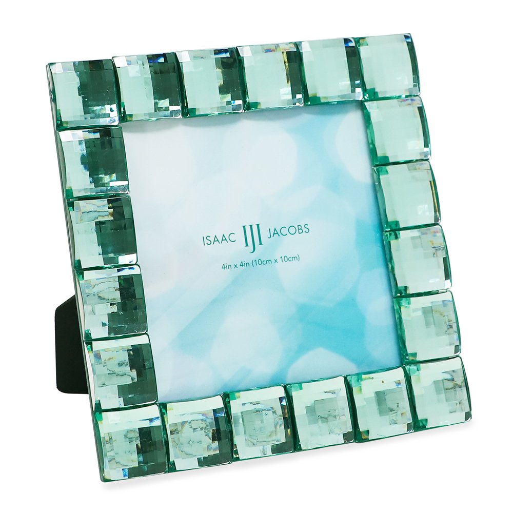 Isaac Jacobs Decorative Sparkling Light Blue Jewel Picture Frame, Photo...