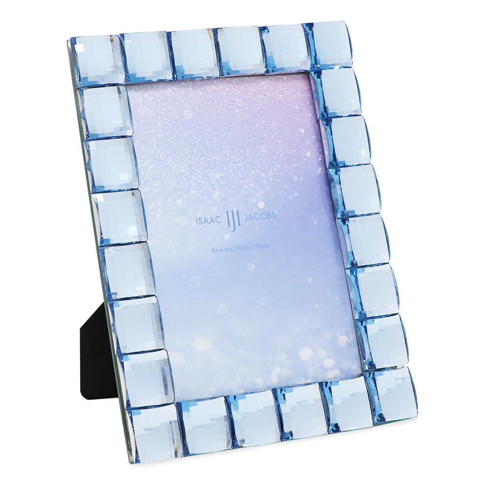 Isaac Jacobs Decorative Sparkling Light Blue Jewel Picture Frame, Photo...