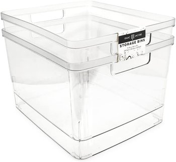 EAMAOTT Clear Plastic Storage Organizer Container Bins with Cutout Handles,  4Pcs