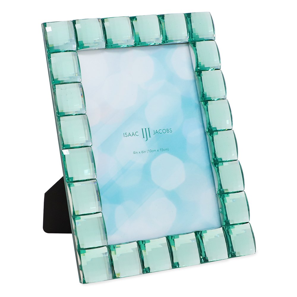 Isaac Jacobs Decorative Sparkling Light Blue Jewel Picture Frame, Photo...