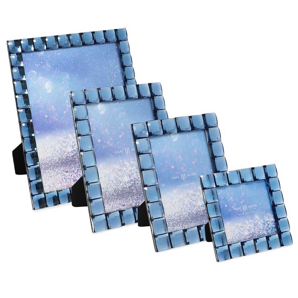 Isaac Jacobs Decorative Sparkling Light Blue Jewel Picture Frame, Photo...