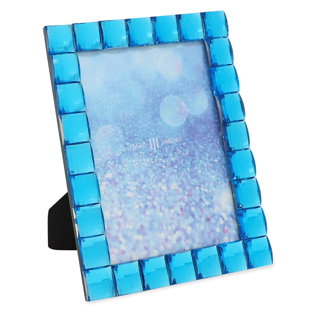 Isaac Jacobs Decorative Sparkling Light Blue Jewel Picture Frame, Photo...