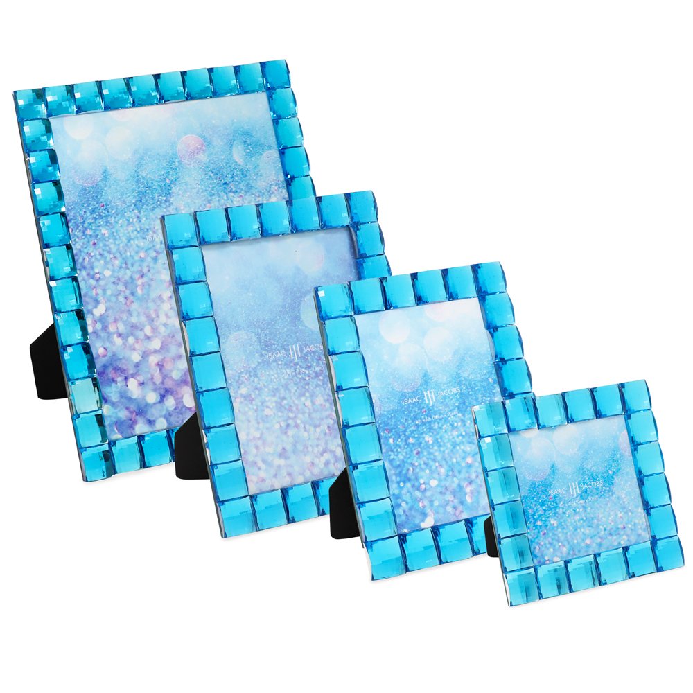 Isaac Jacobs Decorative Sparkling Light Blue Jewel Picture Frame, Photo...