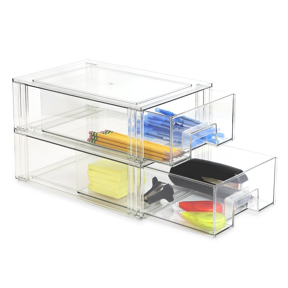 Isaac Jacobs Stackable Organizer Drawer, Clear Plastic Storage Box