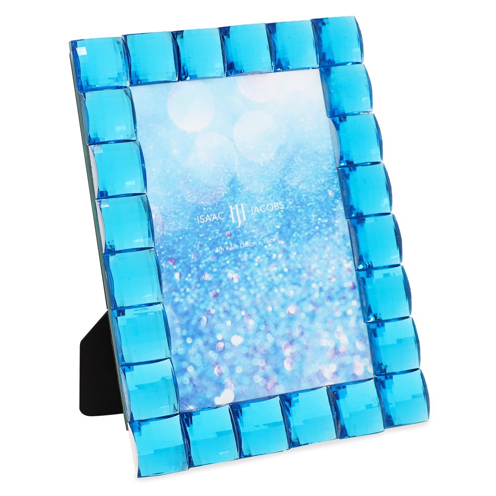 Isaac Jacobs Decorative Sparkling Light Blue Jewel Picture Frame, Photo...