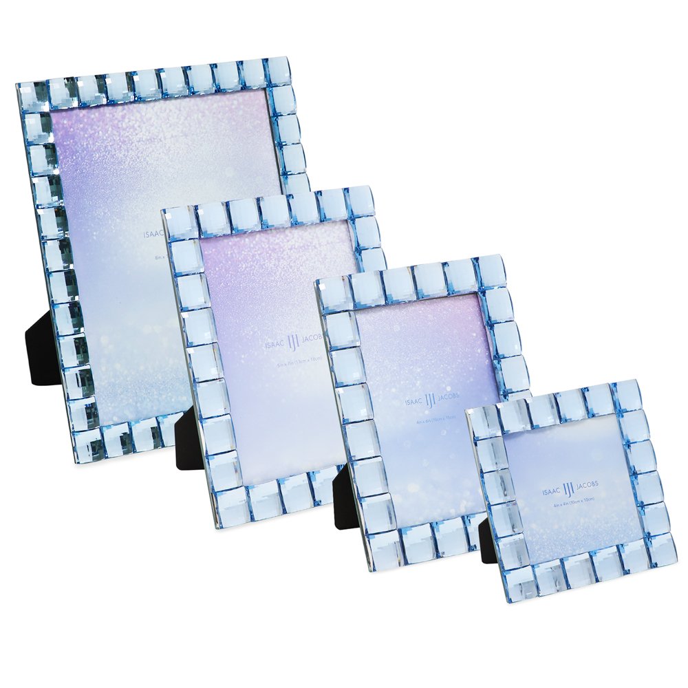 Isaac Jacobs Decorative Sparkling Light Blue Jewel Picture Frame, Photo...