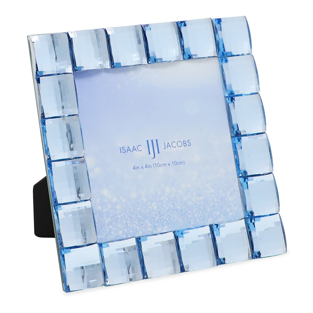 Isaac Jacobs Decorative Sparkling Light Blue Jewel Picture Frame, Photo...