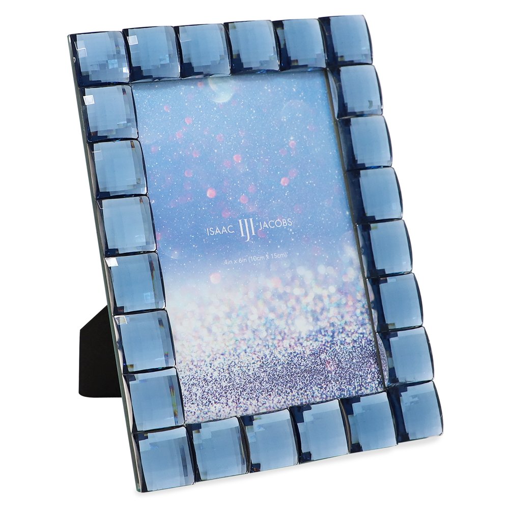 Isaac Jacobs Decorative Sparkling Light Blue Jewel Picture Frame, Photo...