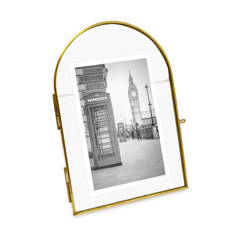 Isaac Jacobs Vintage Style, Arched Brass & Glass Metal Floating Picture Frame…