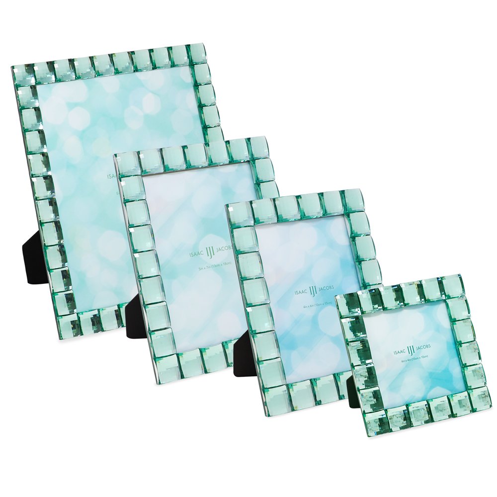 Isaac Jacobs Decorative Sparkling Light Blue Jewel Picture Frame, Photo...