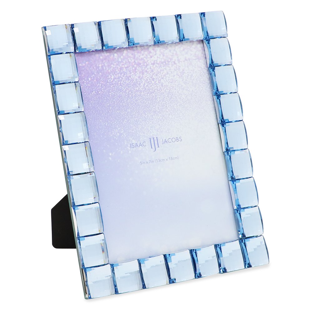 Isaac Jacobs Decorative Sparkling Light Blue Jewel Picture Frame, Photo...