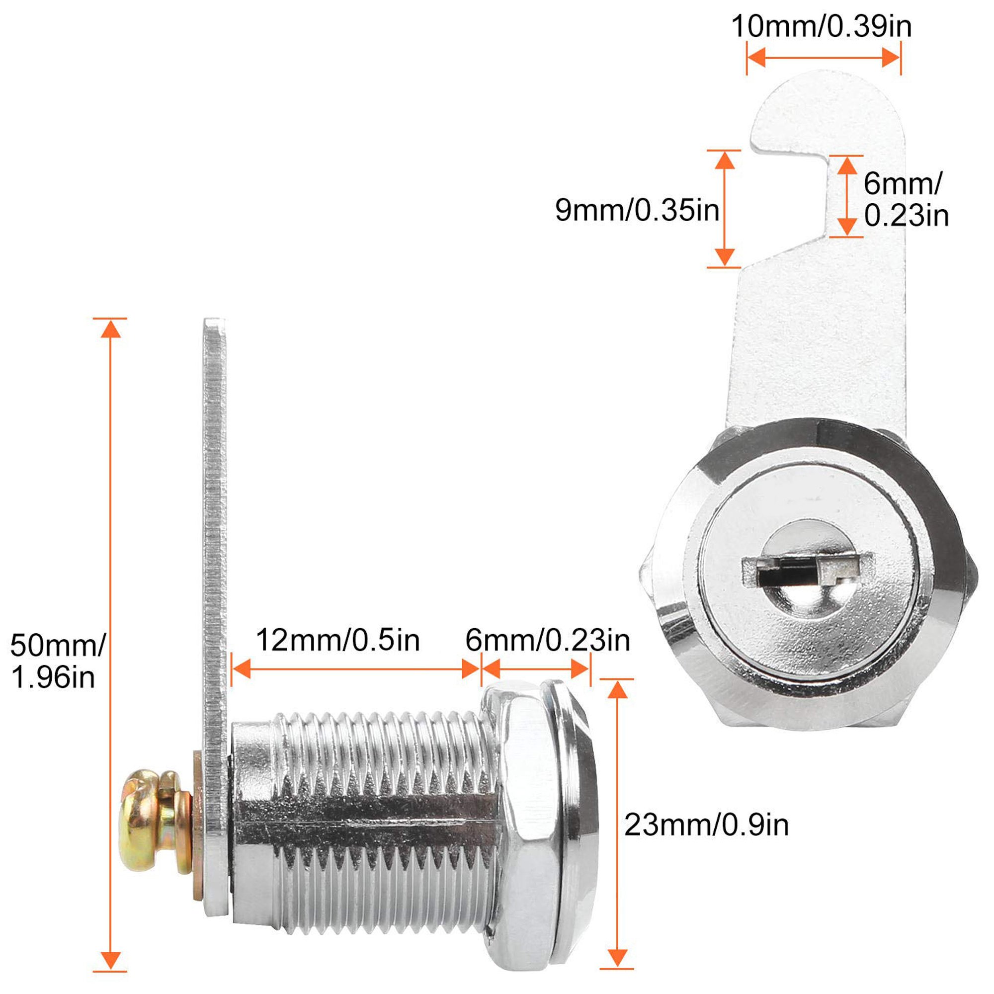 10 Pcs 1/2" inch Drawer & Keyed Cam Lock Chrome Finished with 2