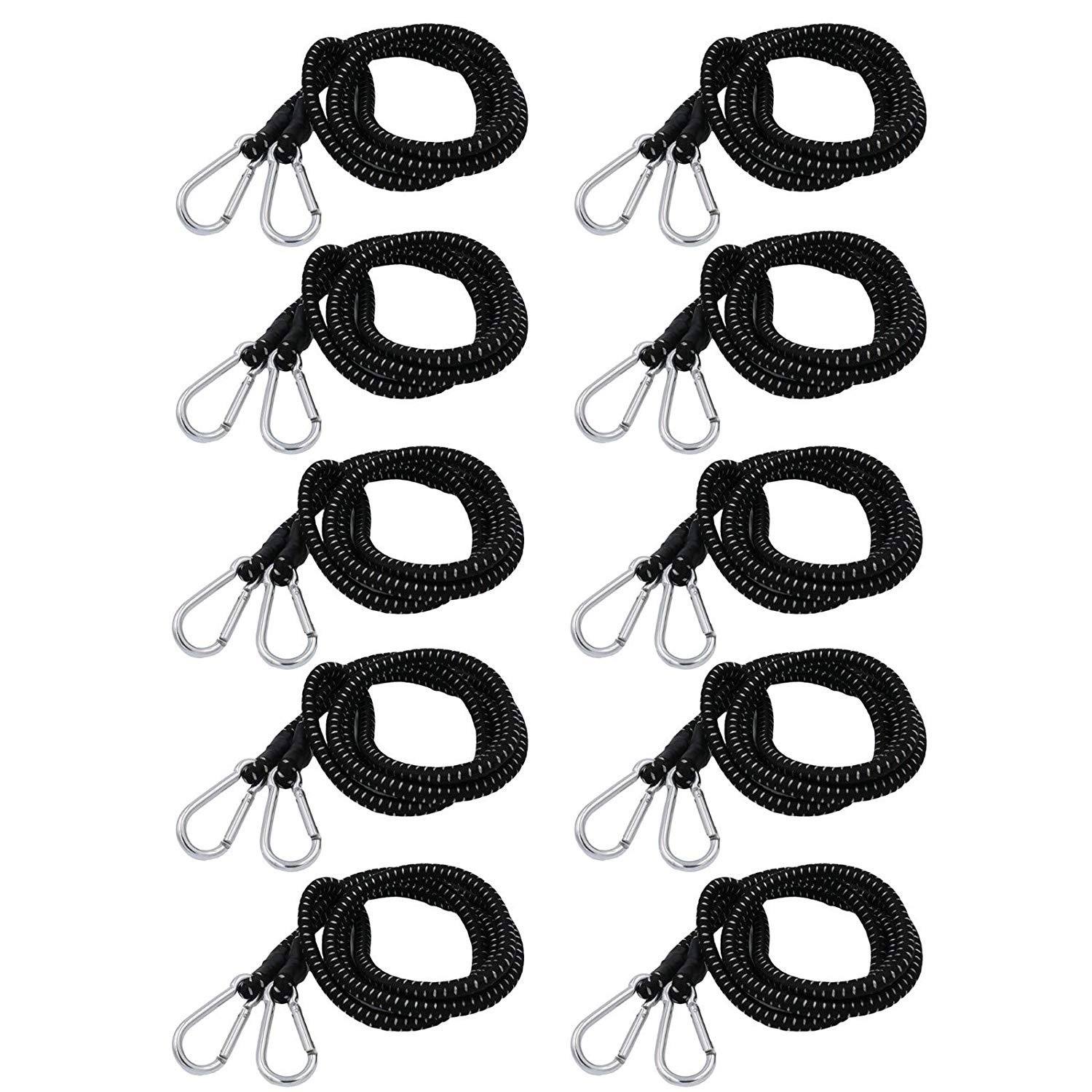 10 Pcs 70" inch Extra Long Heavy Duty Bungee Cord Black with Carabiner